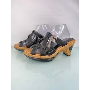 Sonora Sandals Mule Heels Sz 9 Black Leather Cork Boho Western Y2K Rustic Indie